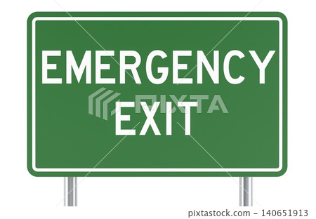 Emergency exit sign on green board. 3D rendering Emergency exit sign on green board. 3D rendering 140651913