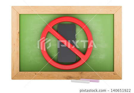 School phone ban sign on classroom chalkboard. 3D rendering School phone ban sign on classroom chalkboard. 3D rendering 140651922
