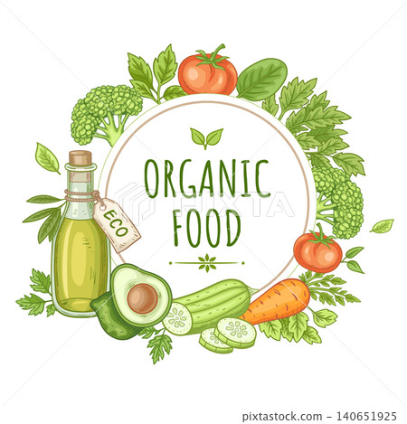 Banner  with organic food and eco grocery, healthy eating concept 140651925