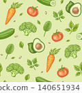 Seamless pattern with organic food, vegetables and green leaves. 140651934