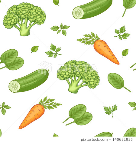 Seamless pattern with organic food, vegetables and green leaves. Seamless pattern with organic food, vegetables and green leaves. 140651935
