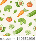 Seamless pattern with organic food, vegetables and green leaves. 140651936