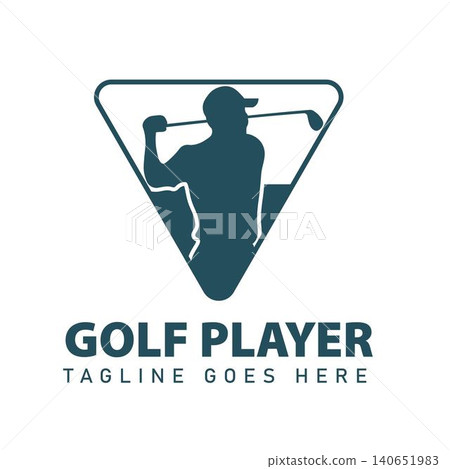 Golf Player Swing Logo with Geometric Triangle Emblem for Golf Tournament and Sports Academy Golf Player Swing Logo with Geometric Triangle Emblem for Golf Tournament and Sports Academy 140651983