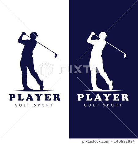 Golf Player Silhouette Logo with Classic Swing Pose for Golf Club and Sports Branding Golf Player Silhouette Logo with Classic Swing Pose for Golf Club and Sports Branding 140651984
