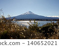 Mount Fuji Behind Sparkling Lake with Wild Grass in Foreground 140652021