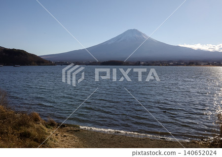 Mount Fuji and Sparkling Lake Kawaguchi on Sunny Day in Japan 140652024
