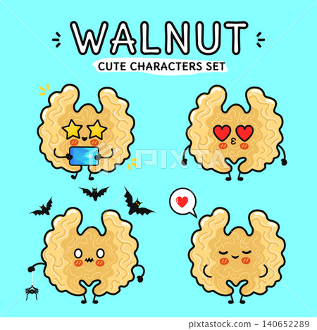 Walnut cute characters set expressing various emotions Walnut cute characters set expressing various emotions 140652289