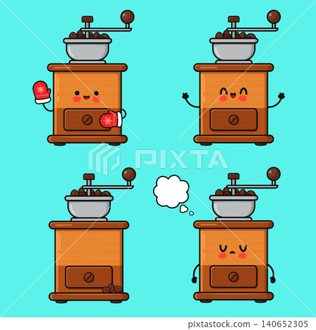 Cute coffee grinder character set having various emotions 140652305