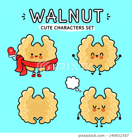 Cute walnut character set cartoon design Cute walnut character set cartoon design 140652307