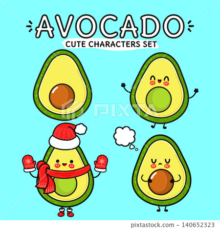 Sute avocado characters set having various emotions Sute avocado characters set having various emotions 140652323