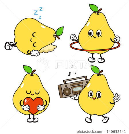 Pear fruit characters cartoon set expressing emotions and activities Pear fruit characters cartoon set expressing emotions and activities 140652341