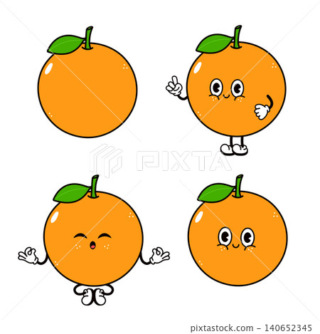 Orange fruit cartoon character set with different expressions Orange fruit cartoon character set with different expressions 140652345