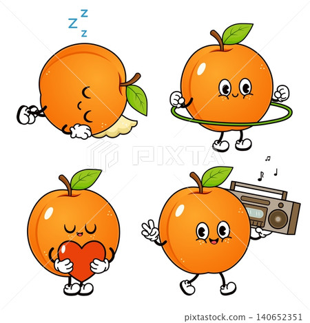 Peach character set expressing different emotions and activities Peach character set expressing different emotions and activities 140652351