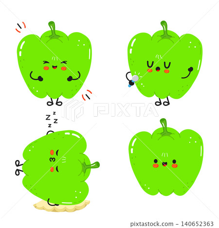 Green bell pepper character with different emotions and actions Green bell pepper character with different emotions and actions 140652363