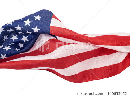 American flag waving in the wind isolated on white background with copy space. American flag waving in the wind isolated on white background with copy space. 140653452