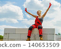 Female builder break on construction site 140653509