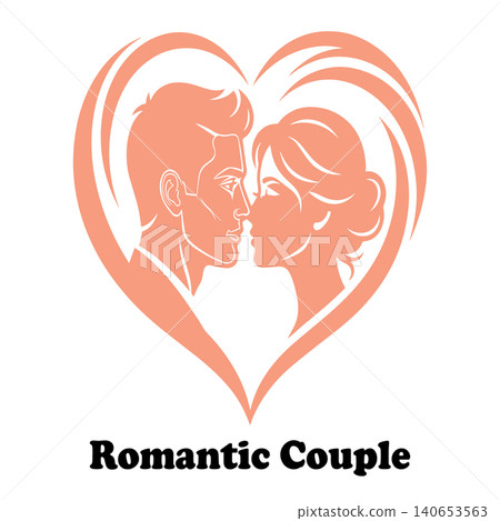 Romantic couple logo featuring a man and woman silhouette inside a heart frame Romantic couple logo featuring a man and woman silhouette inside a heart frame 140653563