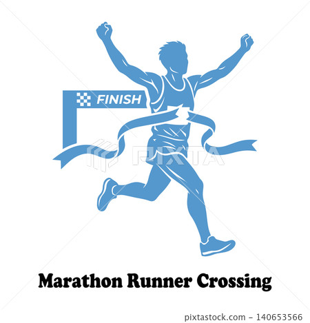 Marathon runner crossing icon showing winner male athlete silhouette 140653566