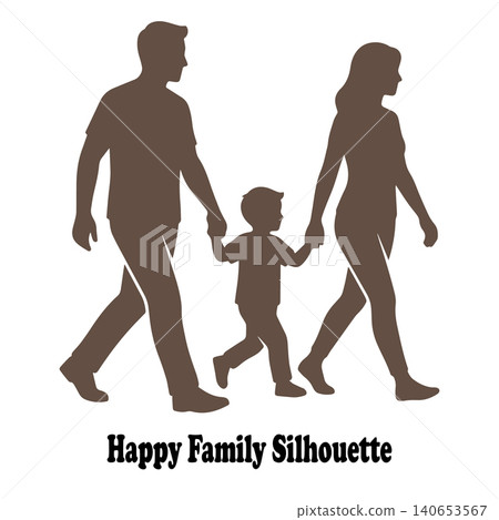 Happy family silhouette showing mother and father holding hands with their child Happy family silhouette showing mother and father holding hands with their child 140653567