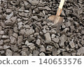 Dark coal litters the ground, coarse and wet 140653576