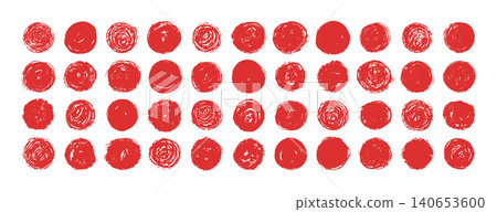 Brush sun japanese. Vintage asian circle set. Freehand sun illustration. Grimy distress effect. Vibrant paint, chalk marks, and calligraphy for abstract designs 140653600