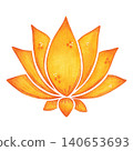 Indian lotus symbol, hand-drawn watercolor illustration, cartoon. Design for stickers, cards, scrapbooking, and souvenirs. India, holiday, legends, festival, gods, drawing, ornament 140653693