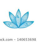 Indian blue lotus symbol, hand-drawn watercolor illustration, cartoon. Design for stickers, cards, scrapbooking, and souvenirs. India, holiday, legends, festival, gods, drawing, ornament 140653698