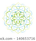 Large Indian blue-green mandala, hand-drawn watercolor illustration, cartoon. Design for stickers, cards, scrapbooking, and souvenirs. India, holiday, legends, festival, gods, drawing, ornament 140653716