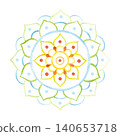 A two-color Indian mandala, a hand-drawn watercolor illustration, cartoon. Design for stickers, cards, scrapbooking, and souvenirs. India, holiday, legends, festival, gods, drawing, ornament 140653718