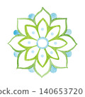 Blue and green Indian mandala, hand-drawn watercolor illustration, cartoon. Design for stickers, cards, scrapbooking, and souvenirs. India, holiday, legends, festival, gods, drawing, ornament 140653720