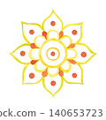 A colorful Indian mandala, hand-drawn watercolor illustration, cartoon. Design for stickers, cards, scrapbooking, and souvenirs. India, holiday, legends, festival, gods, drawing, ornament 140653723