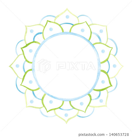 Indian blue-green mandala ring, hand-drawn watercolor illustration, cartoon. Design for stickers, cards, scrapbooking, souvenirs. India, holiday, legends, festival, gods, drawing, ornament 140653728