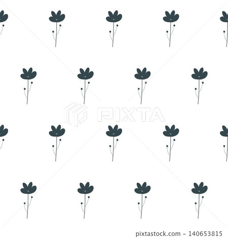 vector seamless botanical pattern with flowers in a monochrome palette 140653815