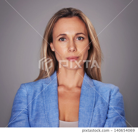 Business woman, portrait and professional in studio, confident accountant on gray background. Female person, serious face and pride for career opportunity, entrepreneur and worker of financial agency Business woman, portrait and professional in studio, confident accountant on gray background. Female person, serious face and pride for career opportunity, entrepreneur and worker of financial agency 140654069