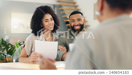 Money, documents and couple at home with financial advisor for advice on portfolio investment or savings. Paper, finance or broker with man and woman in apartment for contract or insurance consulting Money, documents and couple at home with financial advisor for advice on portfolio investment or savings. Paper, finance or broker with man and woman in apartment for contract or insurance consulting 140654183