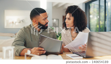 Couple, laptop and paperwork or stress conversation for online agreement, mortgage or expenses. Man, woman and document or confused with finances for internet bills for house, explain or guidelines Couple, laptop and paperwork or stress conversation for online agreement, mortgage or expenses. Man, woman and document or confused with finances for internet bills for house, explain or guidelines 140654189