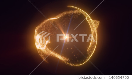 Golden abstract orb made of sparkling particles with a bright central flare on a dark background, evoking cosmic energy and luminous transformation Golden abstract orb made of sparkling particles with a bright central flare on a dark background, evoking cosmic energy and luminous transformation 140654700