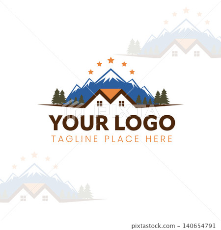 Vintage Mountain Property Logo Template with Cabin and Forest Vintage Mountain Property Logo Template with Cabin and Forest 140654791