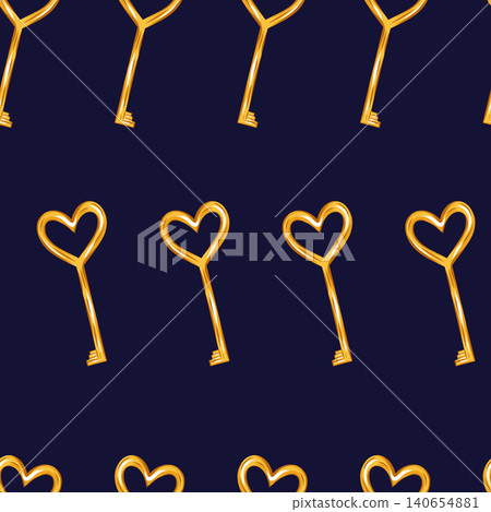 Golden heart shaped keys seamless pattern. Clean vector illustration in minimal romantic style, ideal for designs, wrapping paper, branding, wallpapers, textile, office Golden heart shaped keys seamless pattern. Clean vector illustration in minimal romantic style, ideal for designs, wrapping paper, branding, wallpapers, textile, office 140654881
