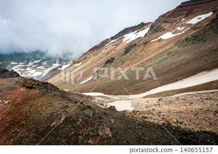 Scenes from a climb of Mt. Asahidake in early summer, with lingering snow. Scenes from a climb of Mt. Asahidake in early summer, with lingering snow. 140655157