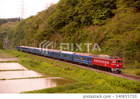 The Akebono sleeper train heading towards Ueno Station. The Akebono sleeper train heading towards Ueno Station. 140655720