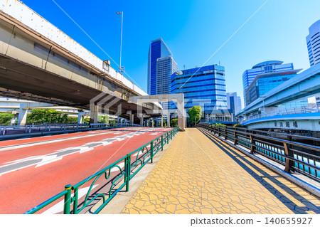 Urban landscape near Hamazakibashi intersection in Minato Ward, Tokyo. Urban landscape near Hamazakibashi intersection in Minato Ward, Tokyo. 140655927