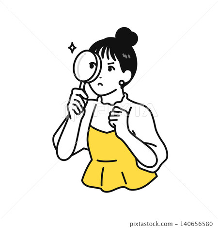 一位頭髮綁起來的年輕女子正全神貫注地用放大鏡觀察某樣東西。 140656580