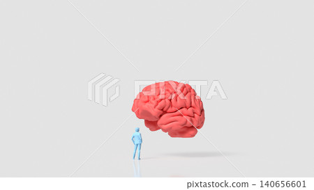 Businessman Facing Giant Human Brain Concept 3d render. Businessman Facing Giant Human Brain Concept 3d render. 140656601