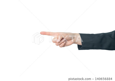 Cropped shot view of human right hand trying to touching somethings or pointing to somethings isolated on white background. 140656884