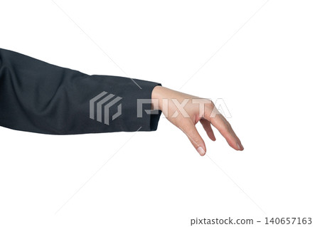Cropped shot view of woman left hand with giving gesture or release somethins isolated with white background. Cropped shot view of woman left hand with giving gesture or release somethins isolated with white background. 140657163