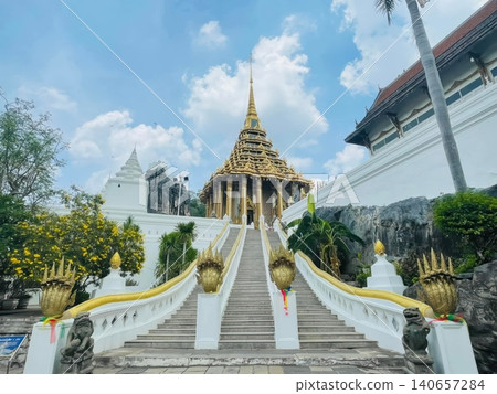 Golden Mondop of Wat Phra Phutthabat Temple with Naga Stairs in Saraburi, Thailand - April 22, 2026 140657284