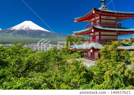 The view of Mount Fuji and the fresh greenery at Arakura Sengen Park is beautiful. The view of Mount Fuji and the fresh greenery at Arakura Sengen Park is beautiful. 140657621