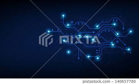 Abstract blue digital circuit board vector background with glowing light connections Abstract blue digital circuit board vector background with glowing light connections 140657780