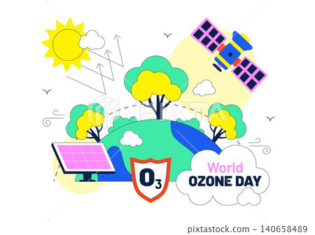 World Ozone Day Illustration Featuring Ozone Layer Protection, Environmental Awareness, Renewable Energy, Sustainable Earth, and Climate Action 140658489